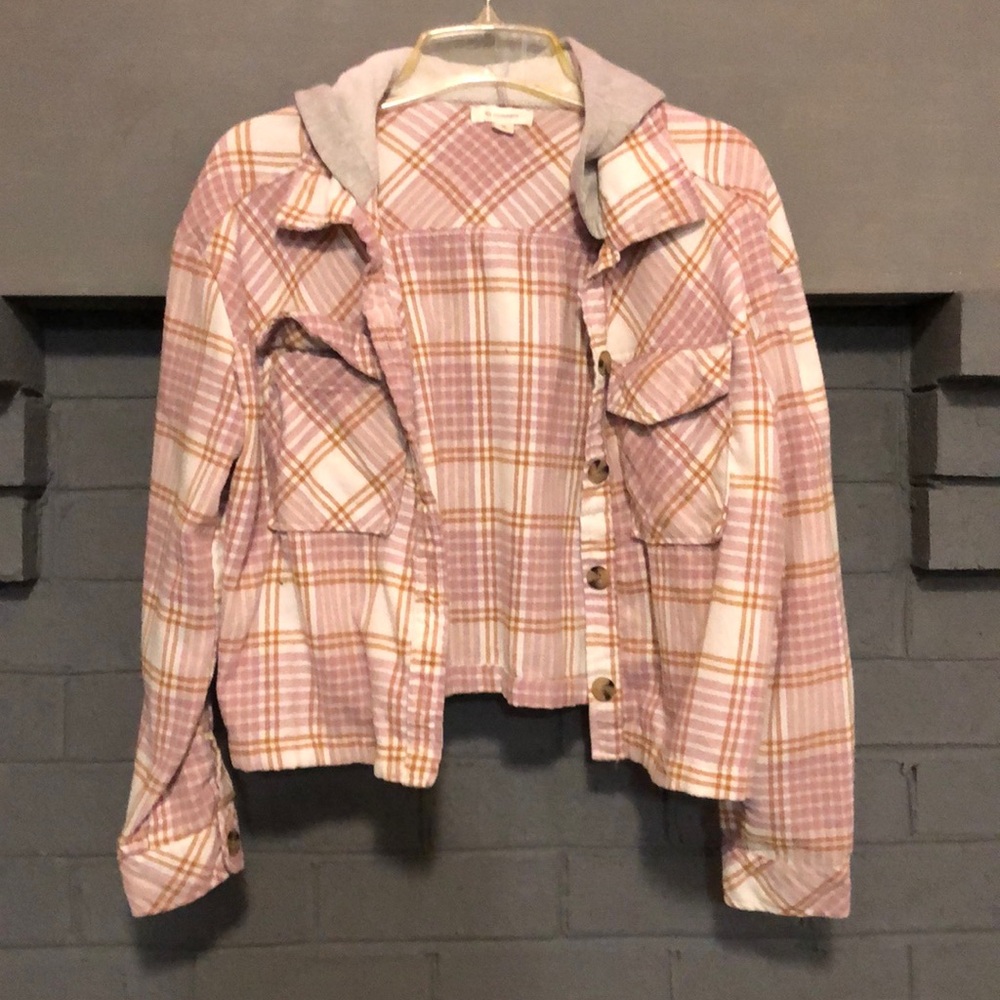 No Comment plaid hooded button up jacket!